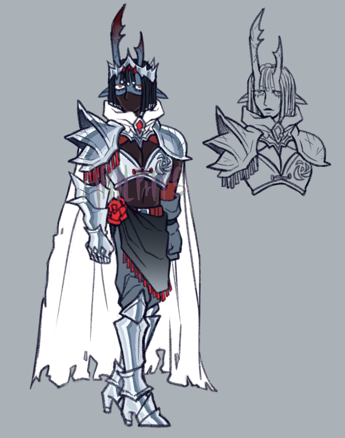 From 2022. A king with large antlers dressed in metal armor and roses.