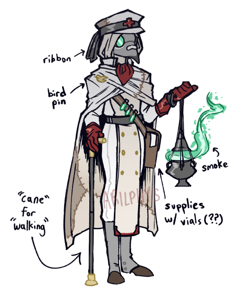 From 2022. A plague doctor with a cane holding a censer.